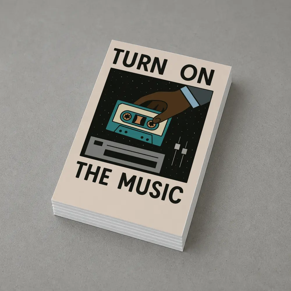Turn On The Music Retro Cassette Tape Art – Postcards