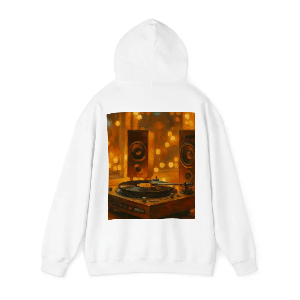 Vinyl Record Player Oil Painting Warm Bokeh – Hoodies