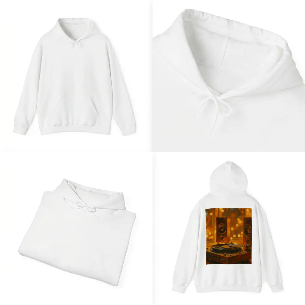 Vinyl Record Player Oil Painting Warm Bokeh – Hoodies