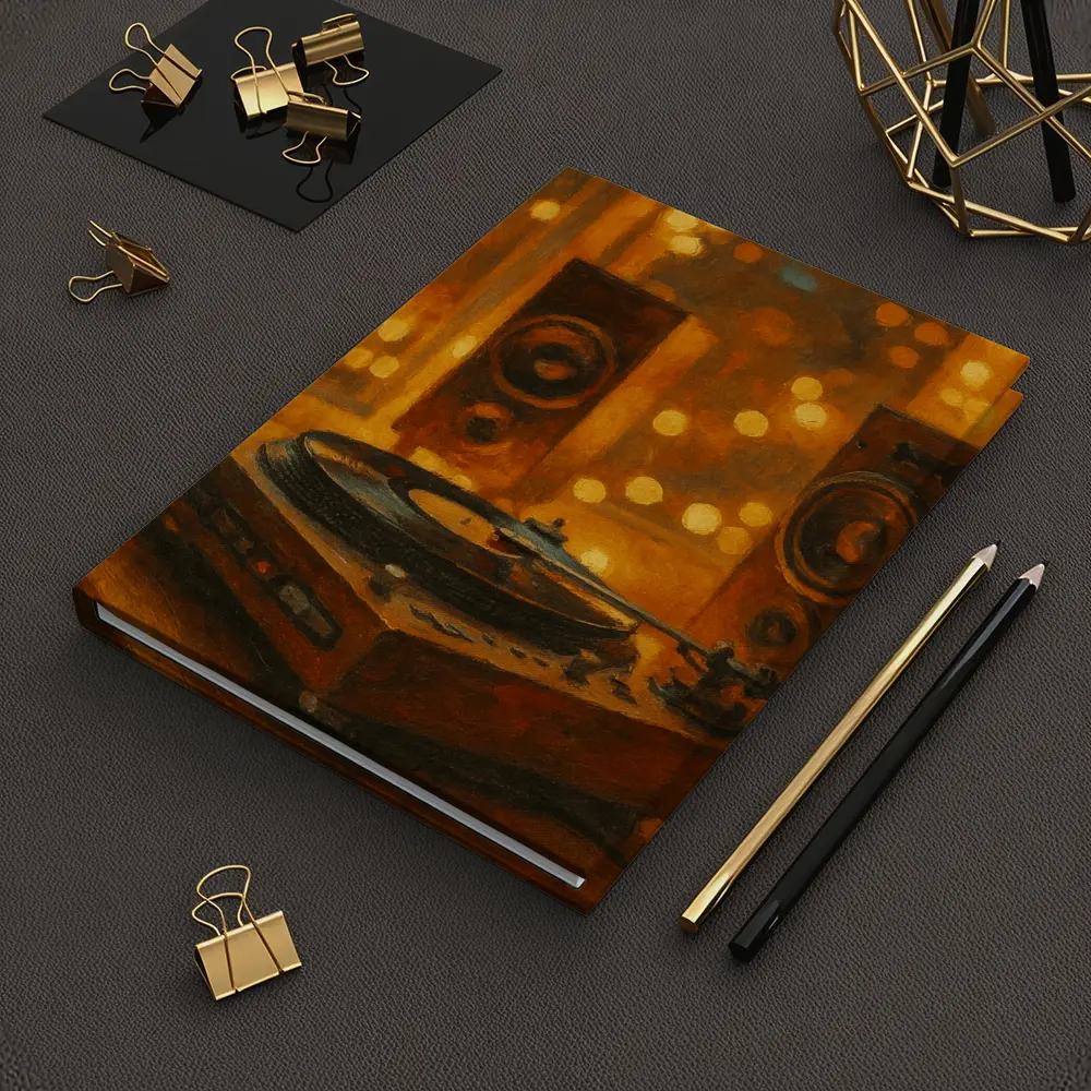 Vinyl Record Player Oil Painting Warm Bokeh – Notebooks