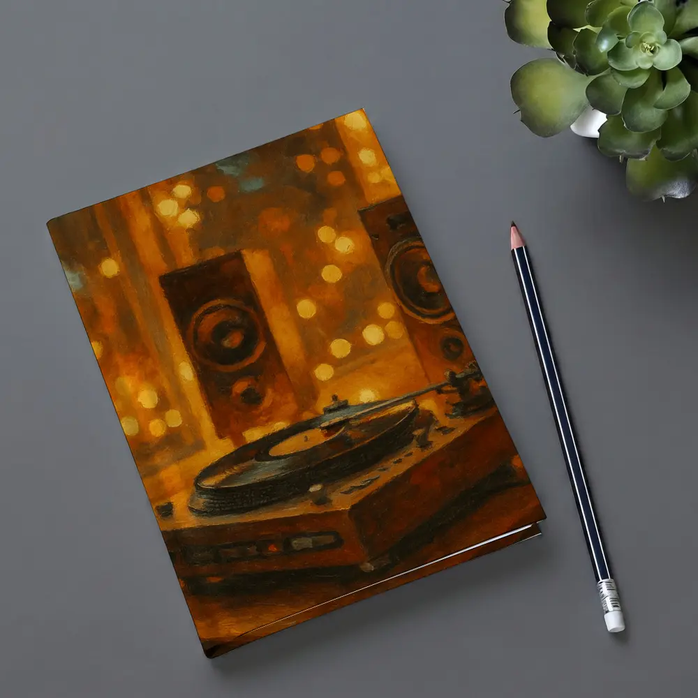 Vinyl Record Player Oil Painting Warm Bokeh – Notebooks