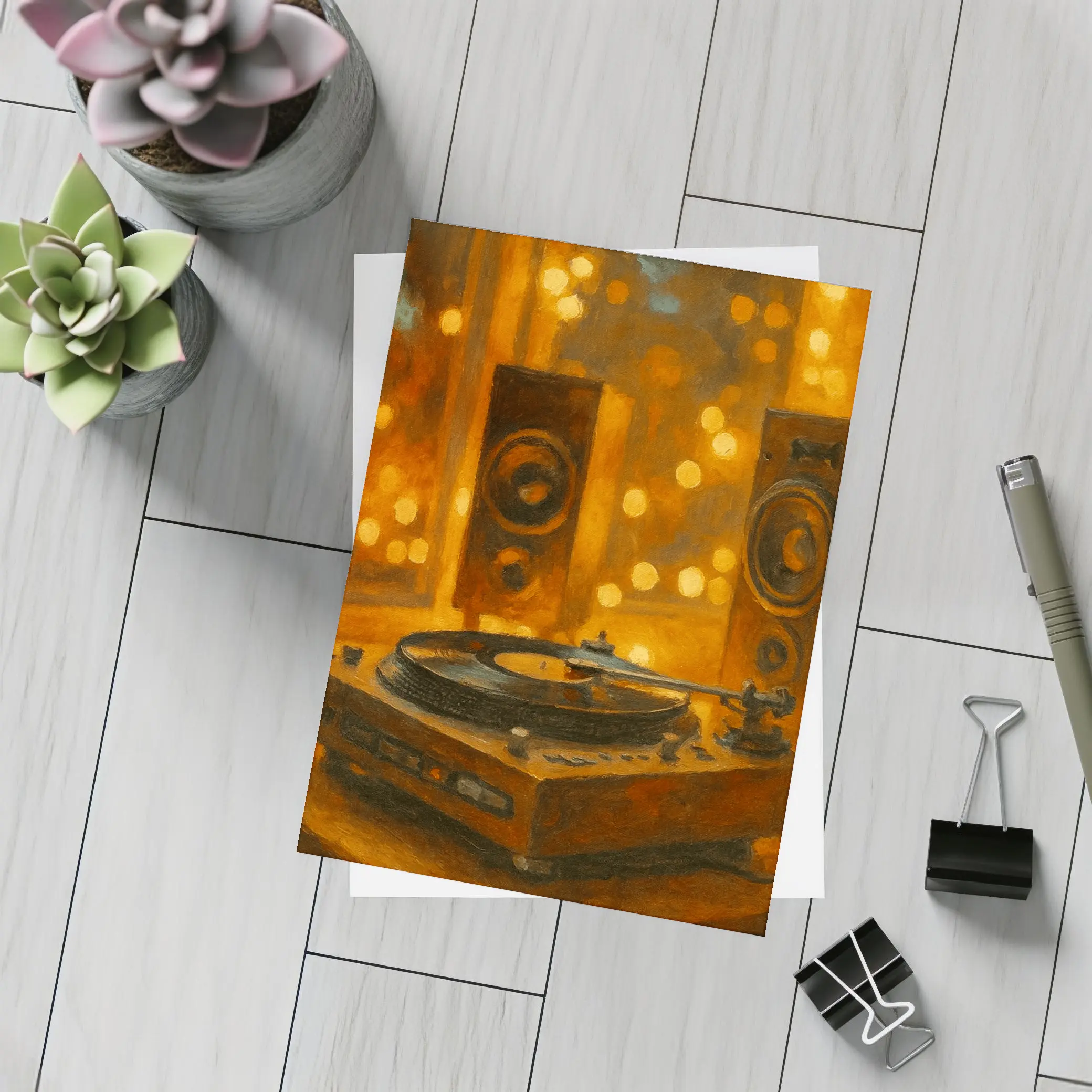 Vinyl Record Player Oil Painting Warm Bokeh – Postcards