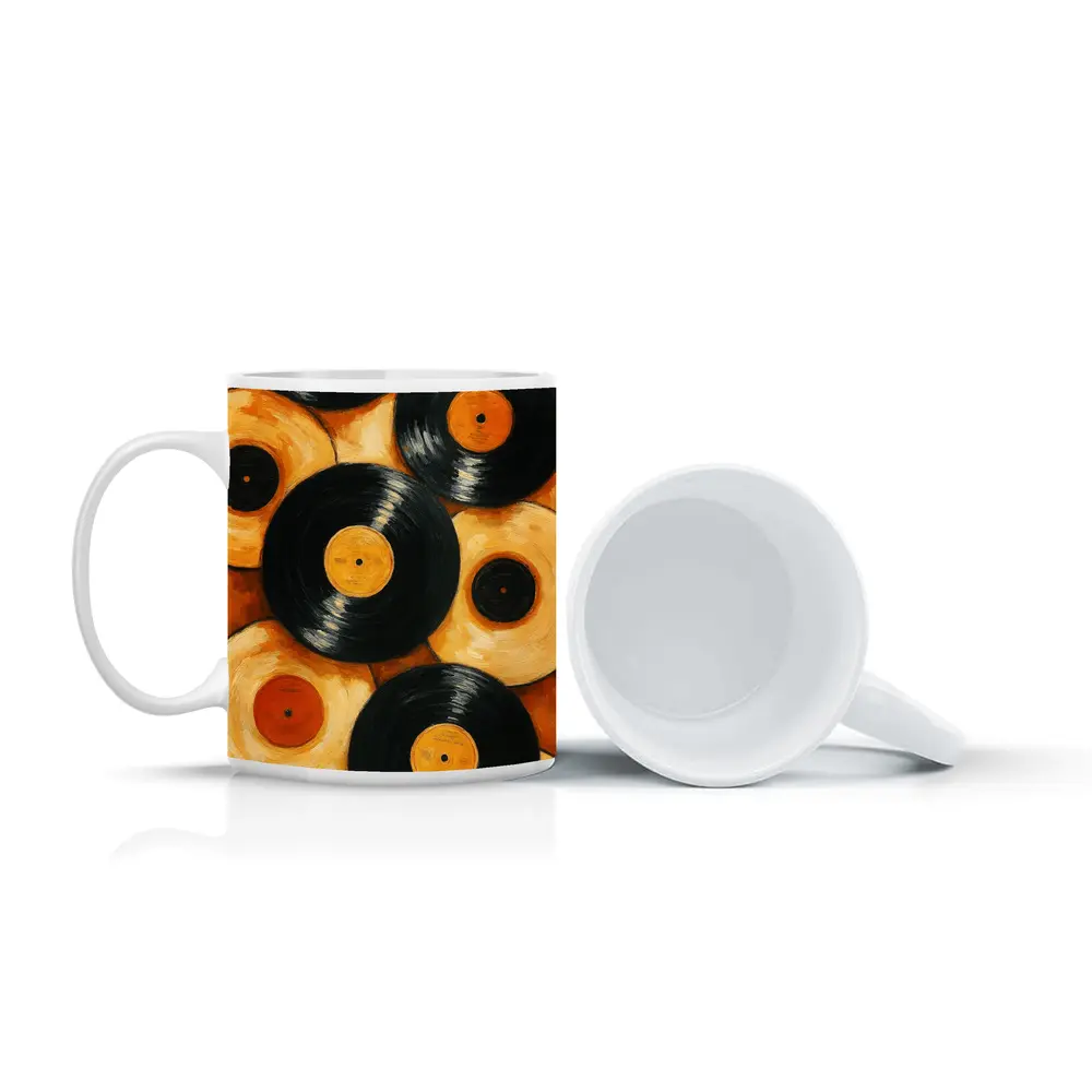 Vinyl Records Oil Painting Orange Background – Mugs