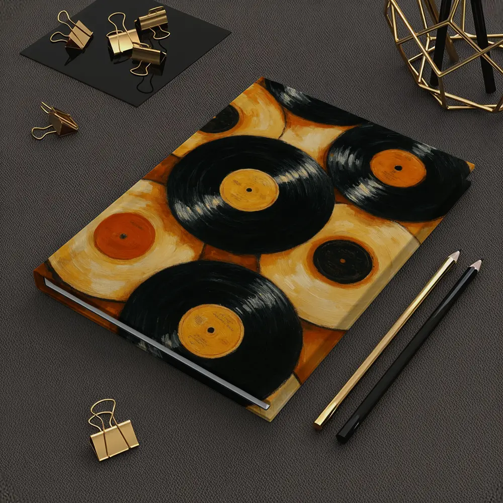 Vinyl Records Oil Painting Orange Background – Notebooks
