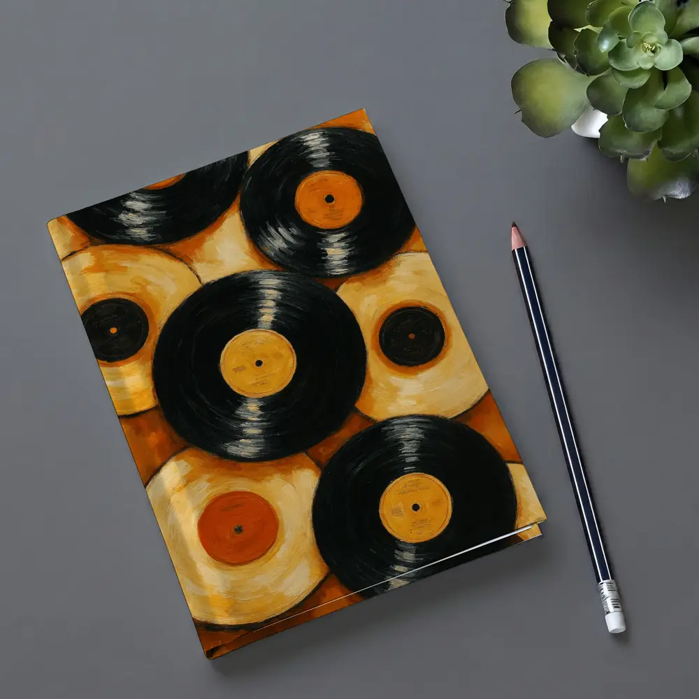 Vinyl Records Oil Painting Orange Background – Notebooks