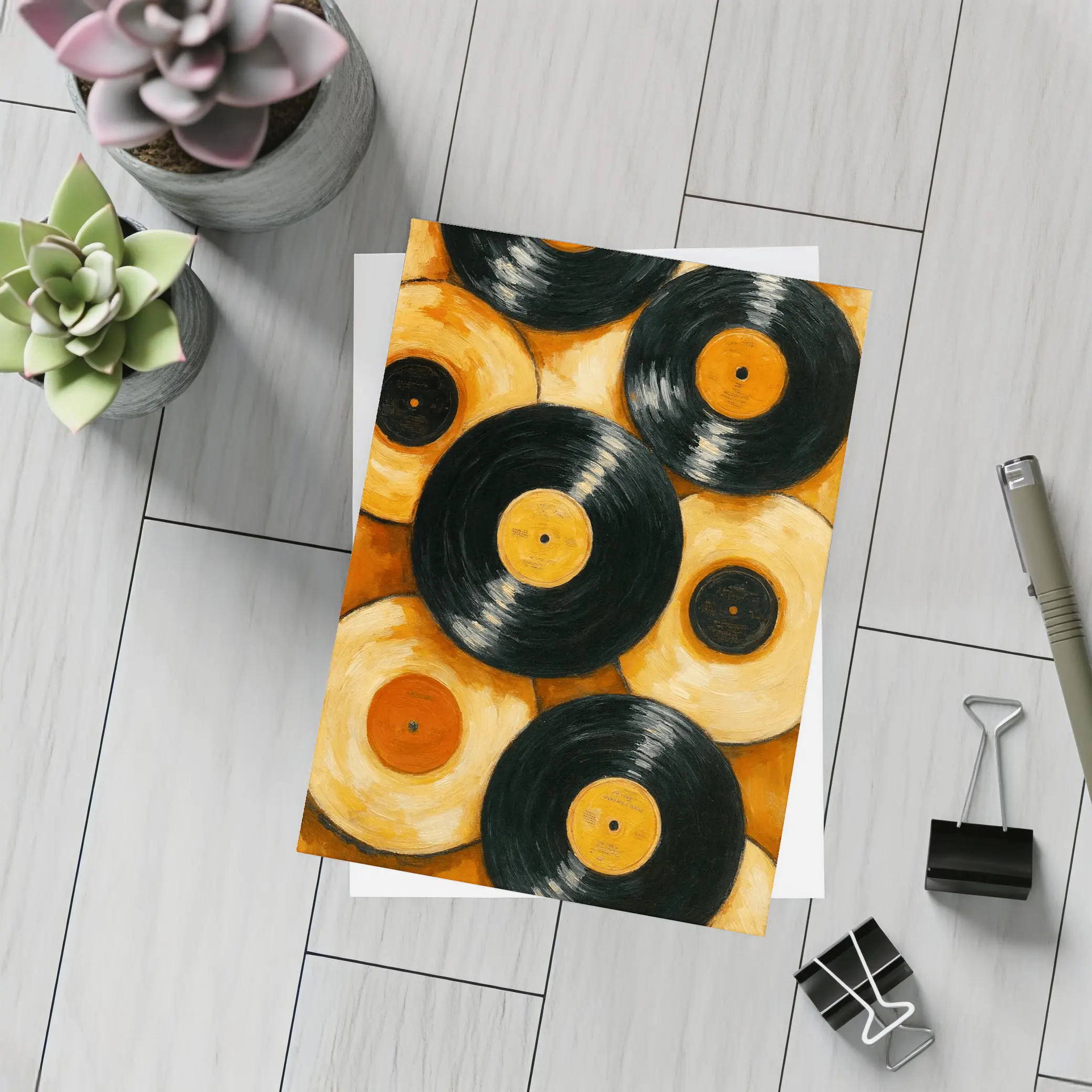 Vinyl Records Oil Painting Orange Background – Postcards