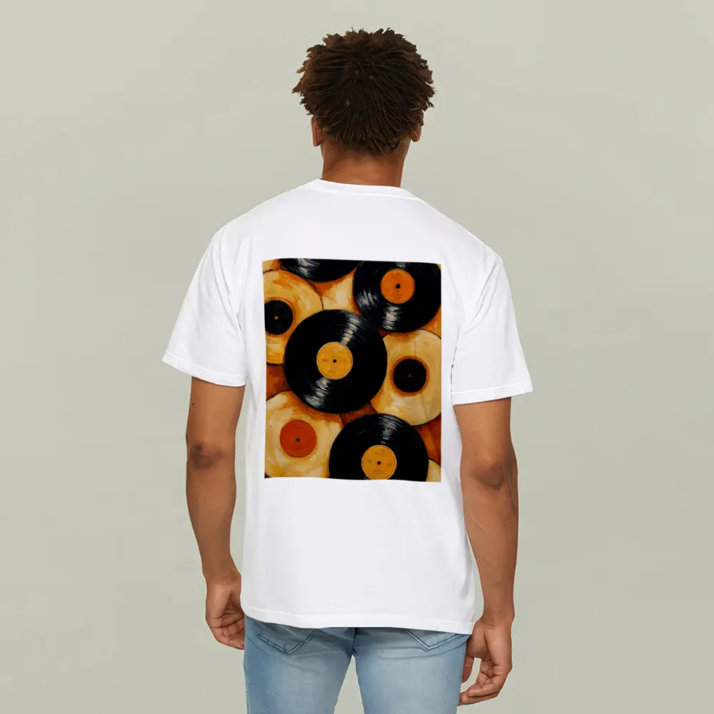 Vinyl Records Oil Painting Orange Background – T-Shirts