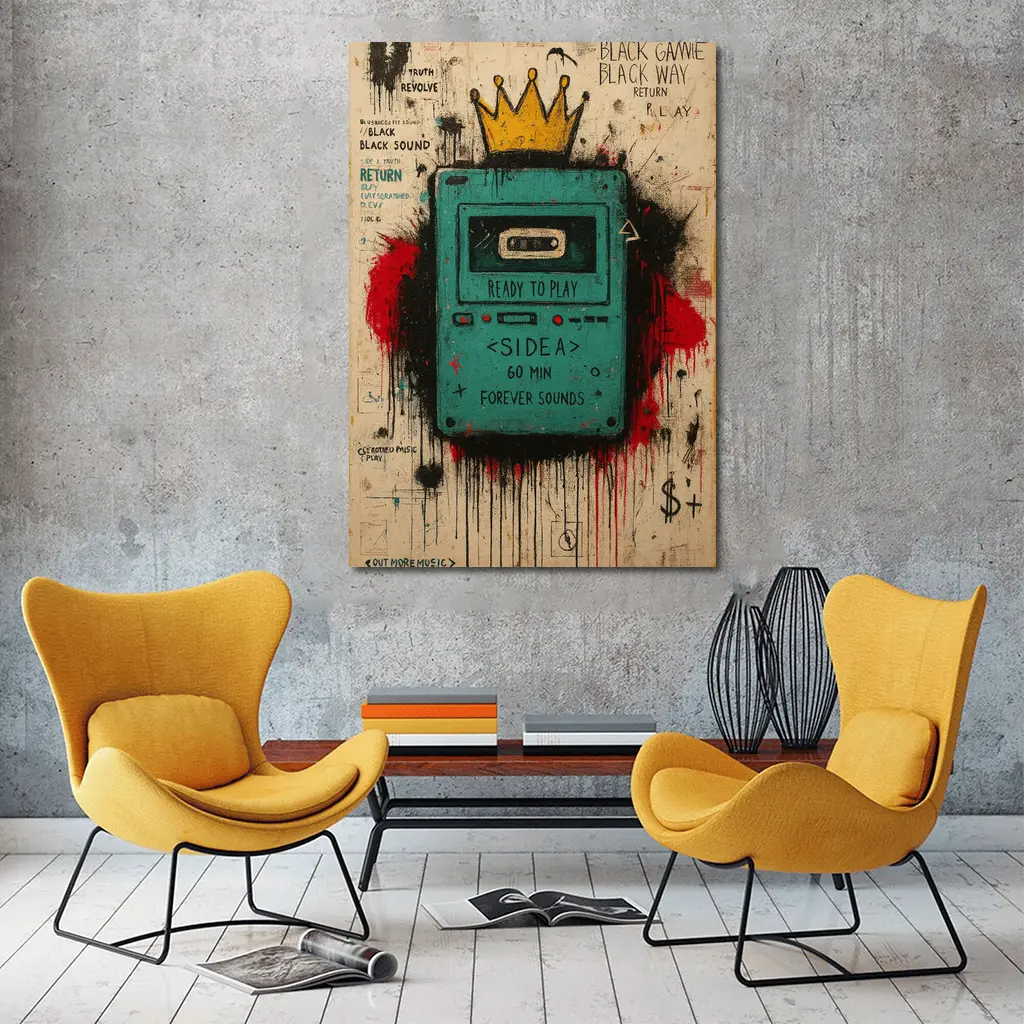 Teal Cassette Player Crown Graffiti Street Art – Wall Art