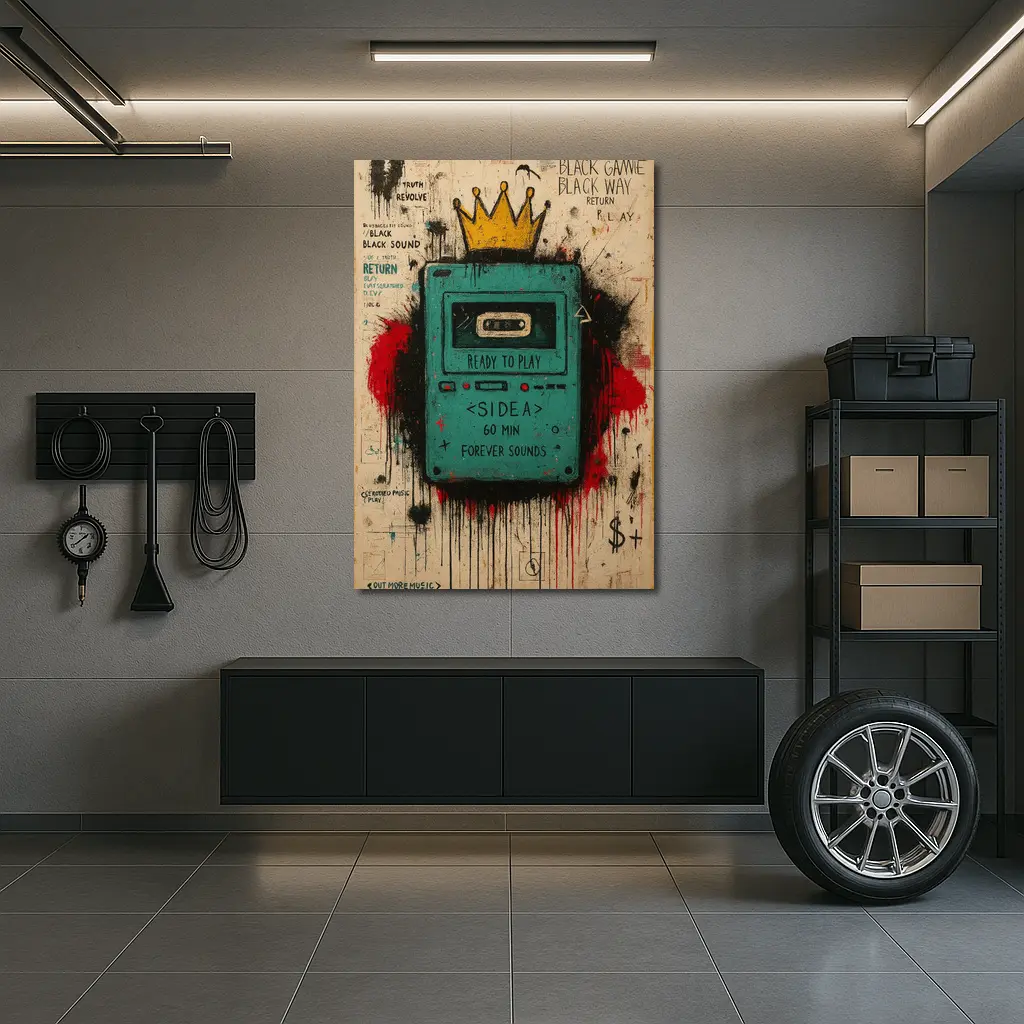 Teal Cassette Player Crown Graffiti Street Art – Wall Art