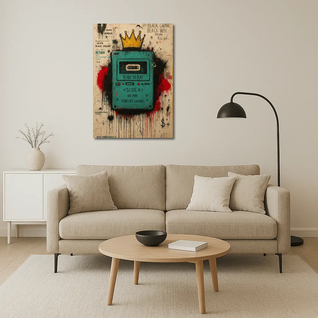 Teal Cassette Player Crown Graffiti Street Art – Wall Art