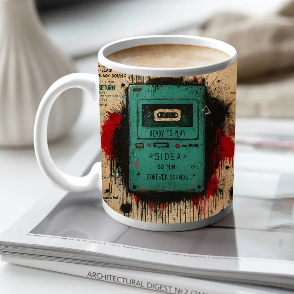 Teal Cassette Player Crown Graffiti Street Art – Mugs