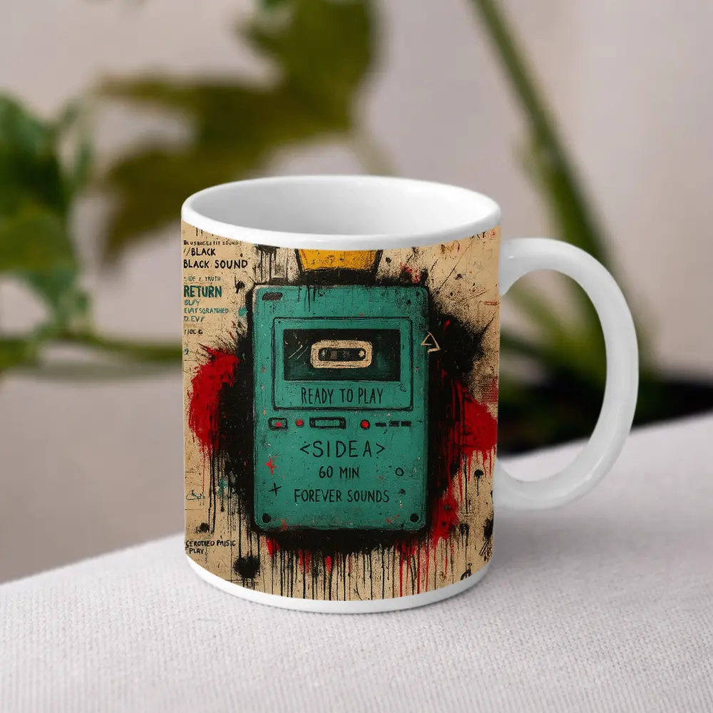 Teal Cassette Player Crown Graffiti Street Art – Mugs