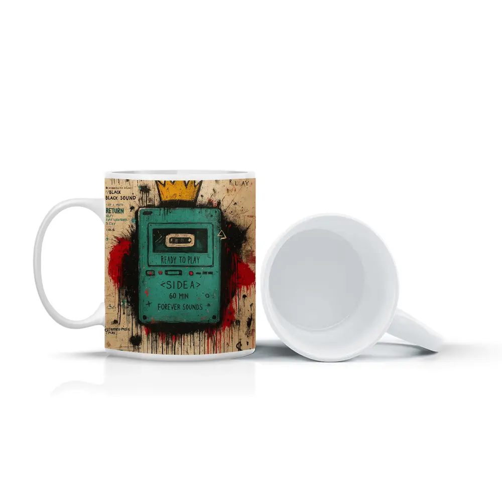Teal Cassette Player Crown Graffiti Street Art – Mugs