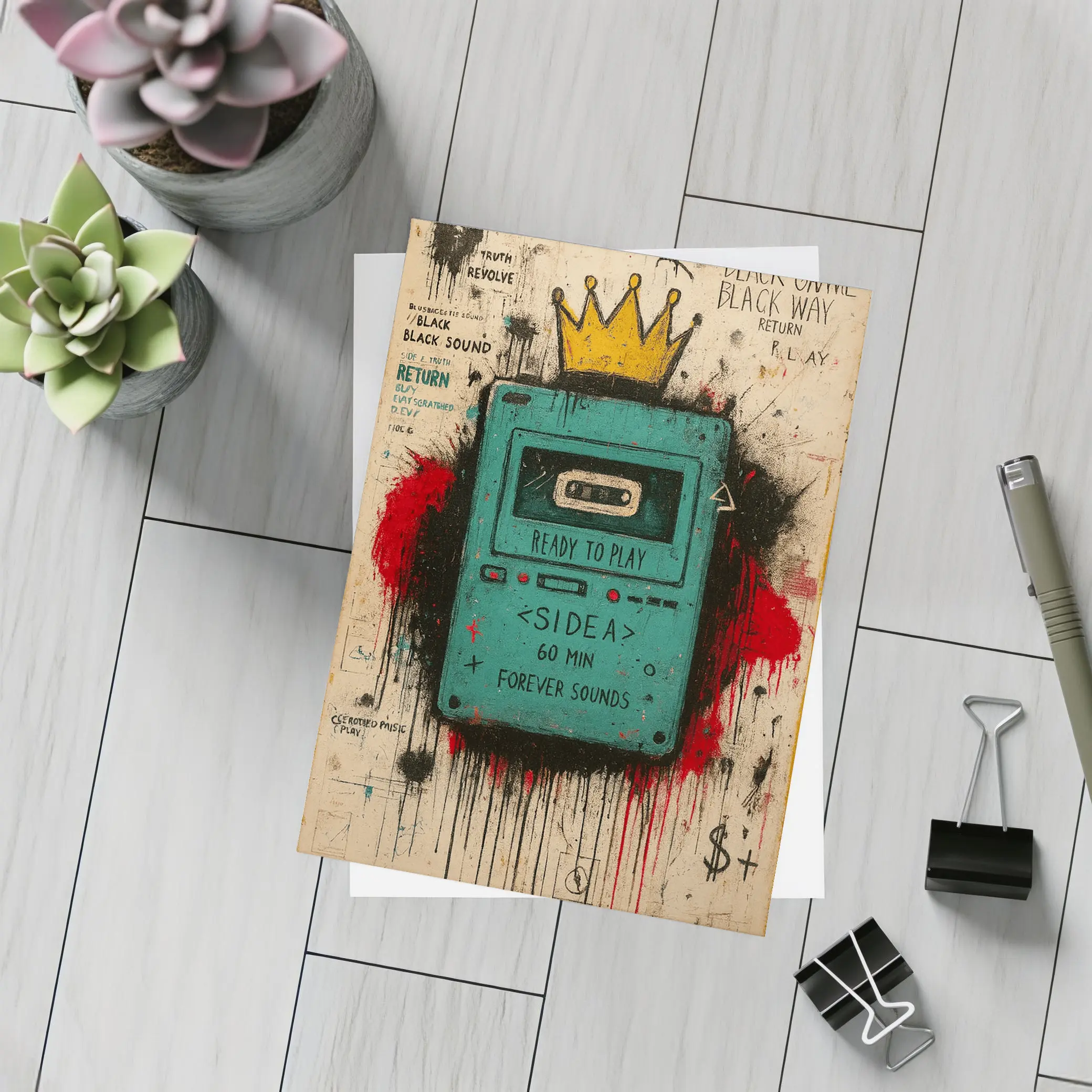 Teal Cassette Player Crown Graffiti Street Art – Postcards