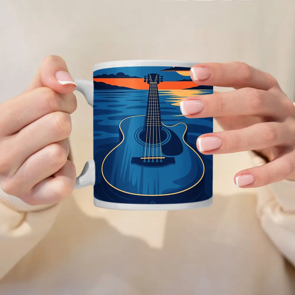 Acoustic Guitar Blue Ocean Moonlit Night – Mugs