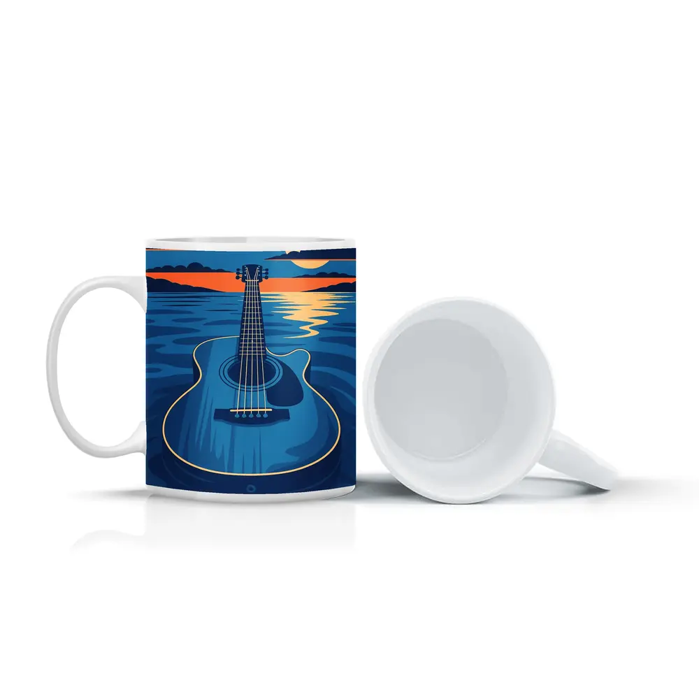 Acoustic Guitar Blue Ocean Moonlit Night – Mugs