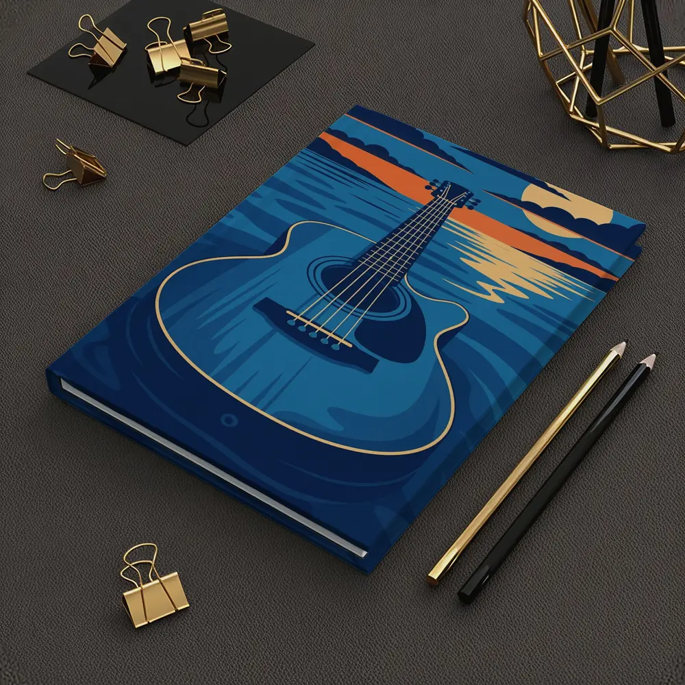 Acoustic Guitar Blue Ocean Moonlit Night – Notebooks