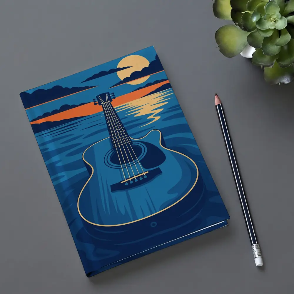 Acoustic Guitar Blue Ocean Moonlit Night – Notebooks