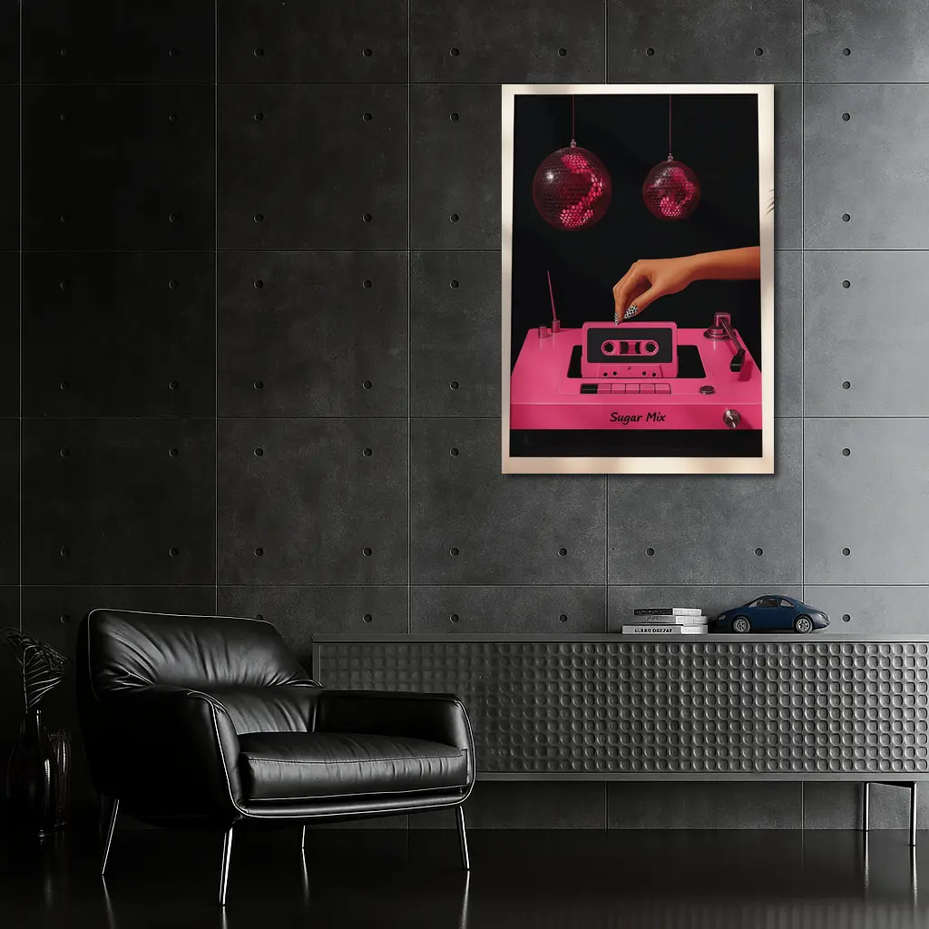 Pink Cassette Tape Disco Ball Retro Art – Wall Art