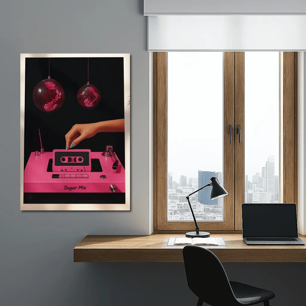 Pink Cassette Tape Disco Ball Retro Art – Wall Art