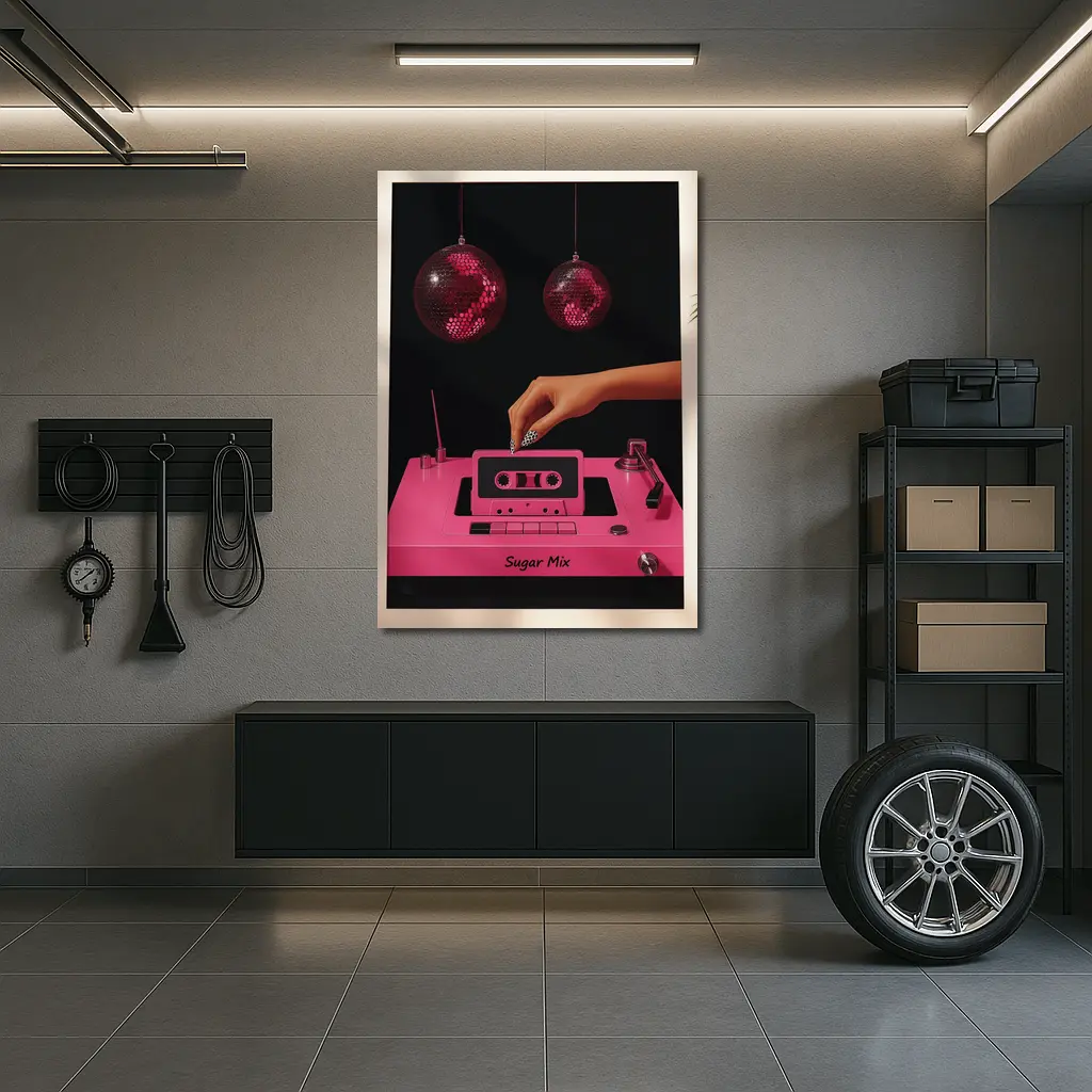 Pink Cassette Tape Disco Ball Retro Art – Wall Art