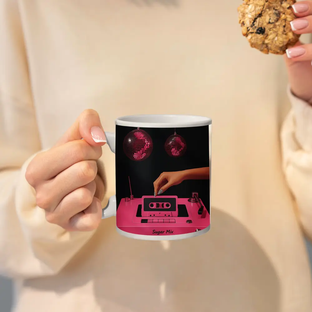 Pink Cassette Tape Disco Ball Retro Art – Mugs