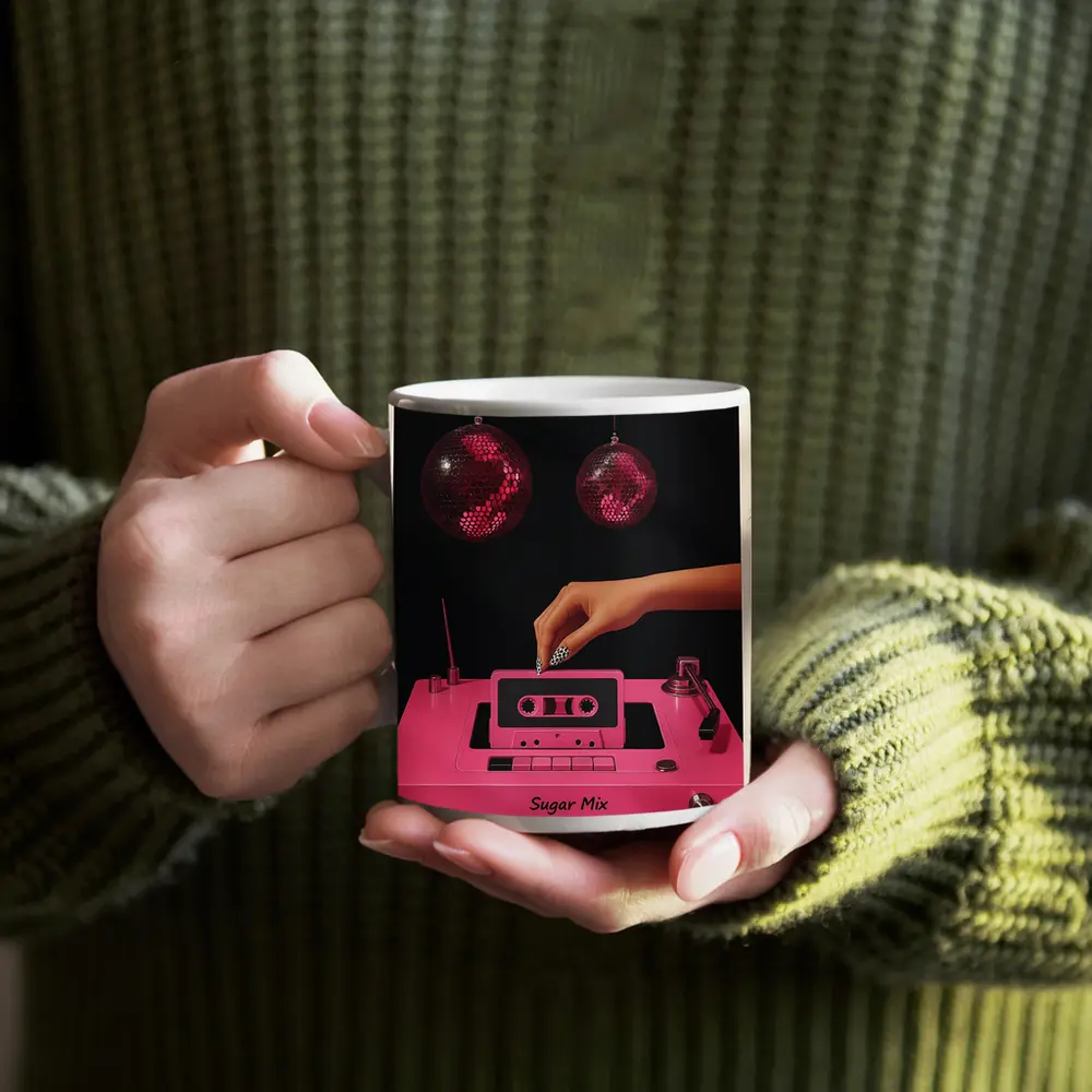 Pink Cassette Tape Disco Ball Retro Art – Mugs