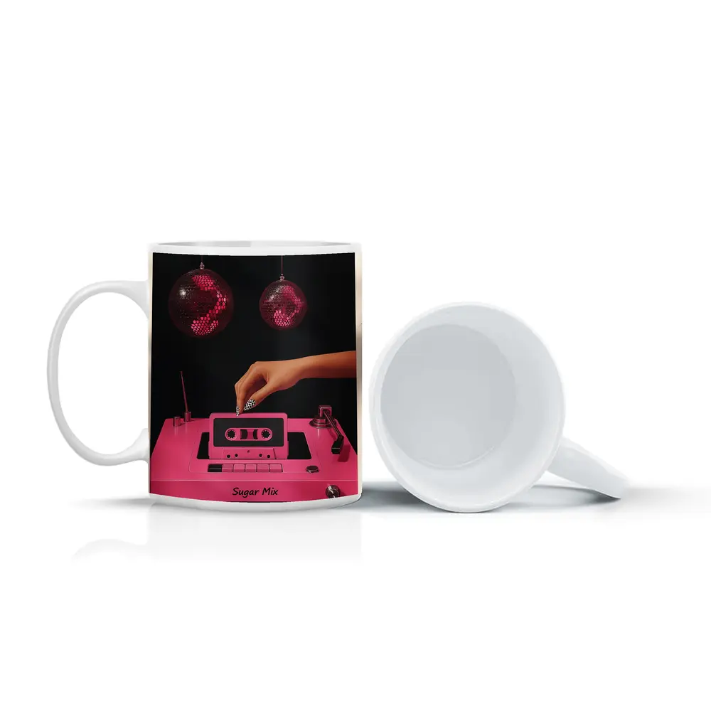 Pink Cassette Tape Disco Ball Retro Art – Mugs