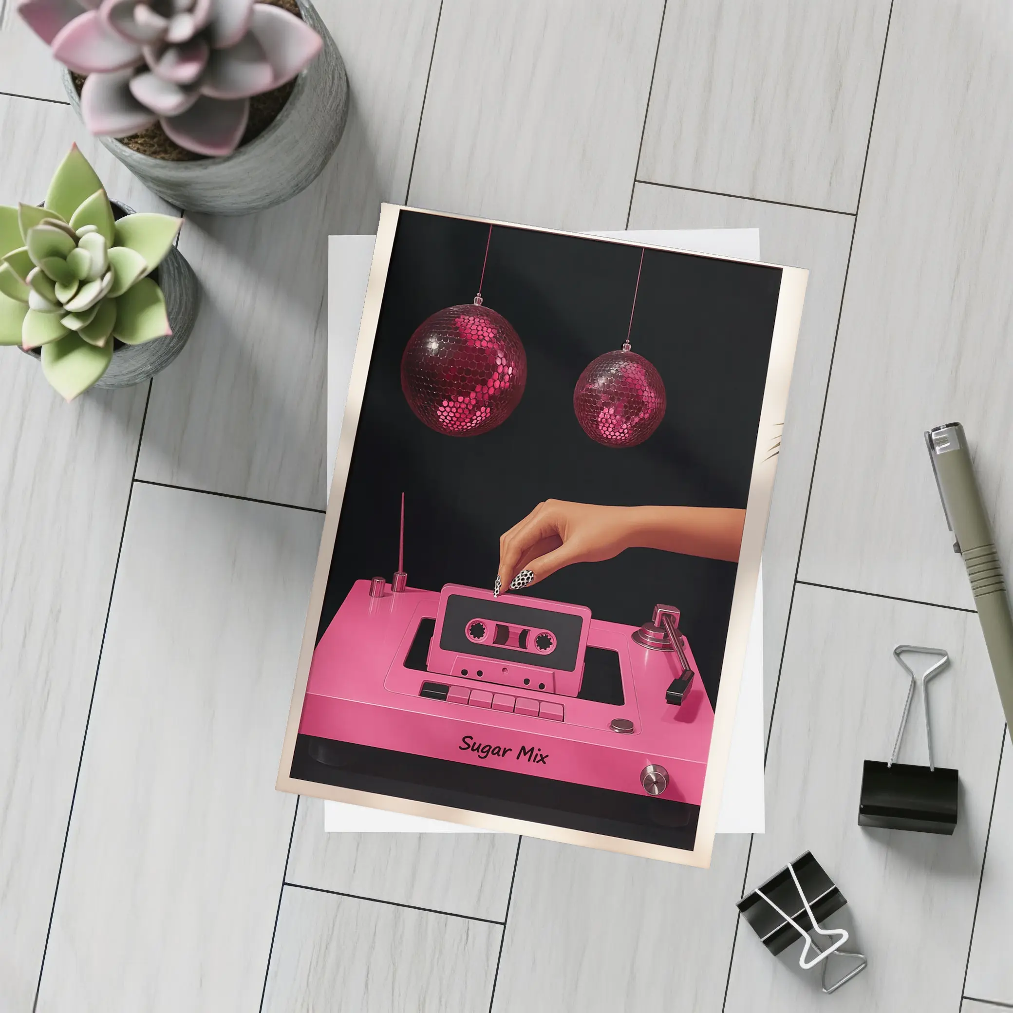 Pink Cassette Tape Disco Ball Retro Art – Postcards