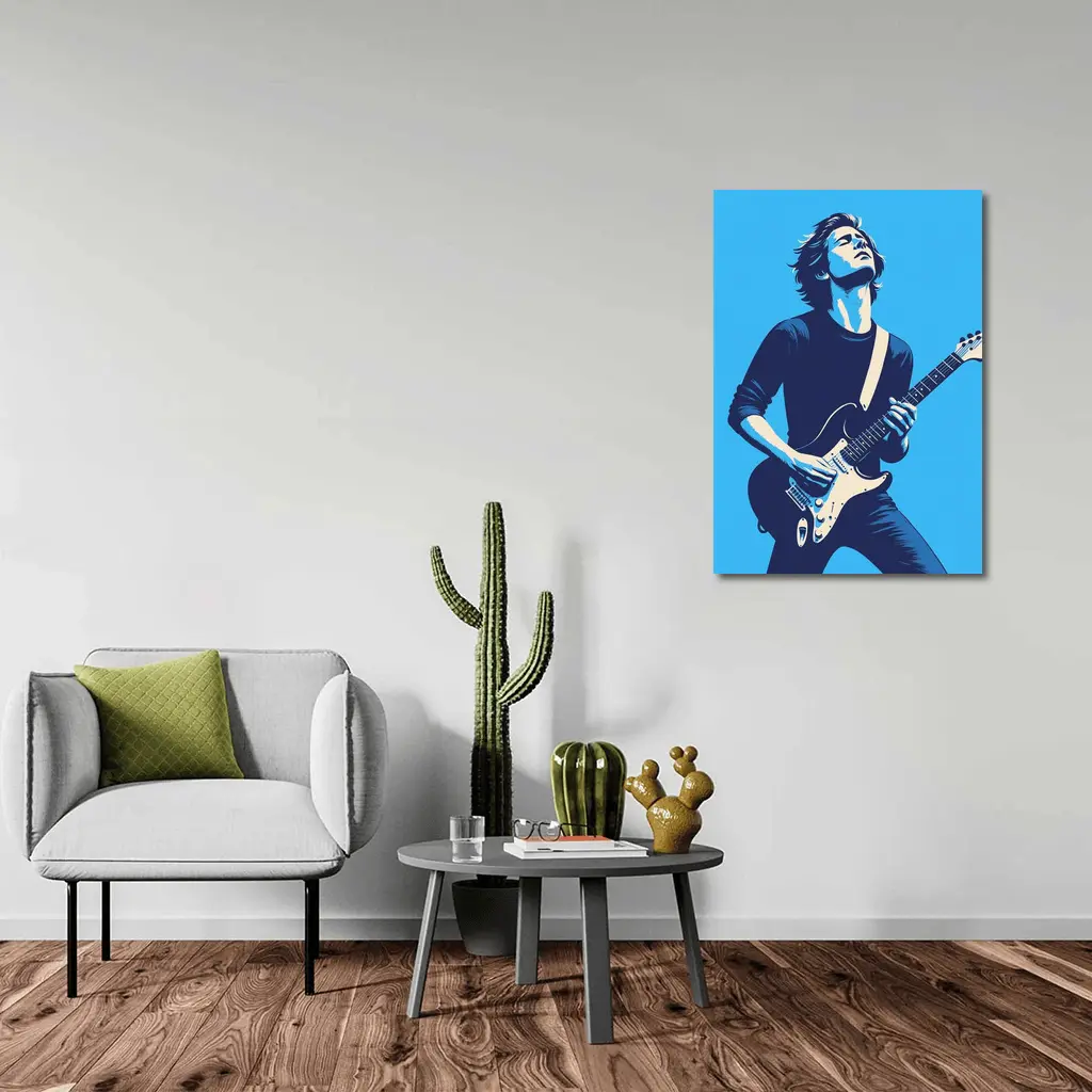 Guitarist Playing Electric Guitar Blue Pop Art – Wall Art