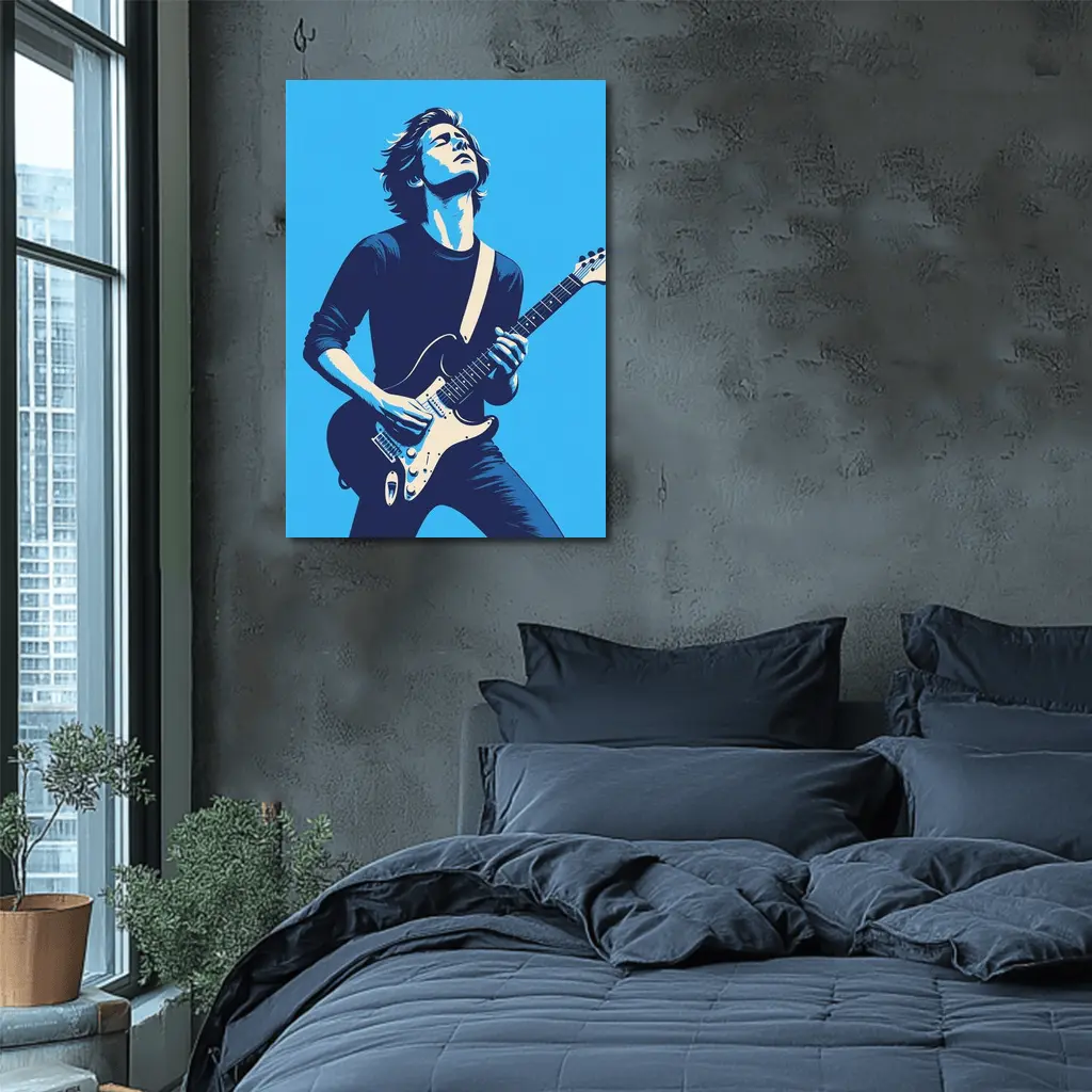 Guitarist Playing Electric Guitar Blue Pop Art – Wall Art