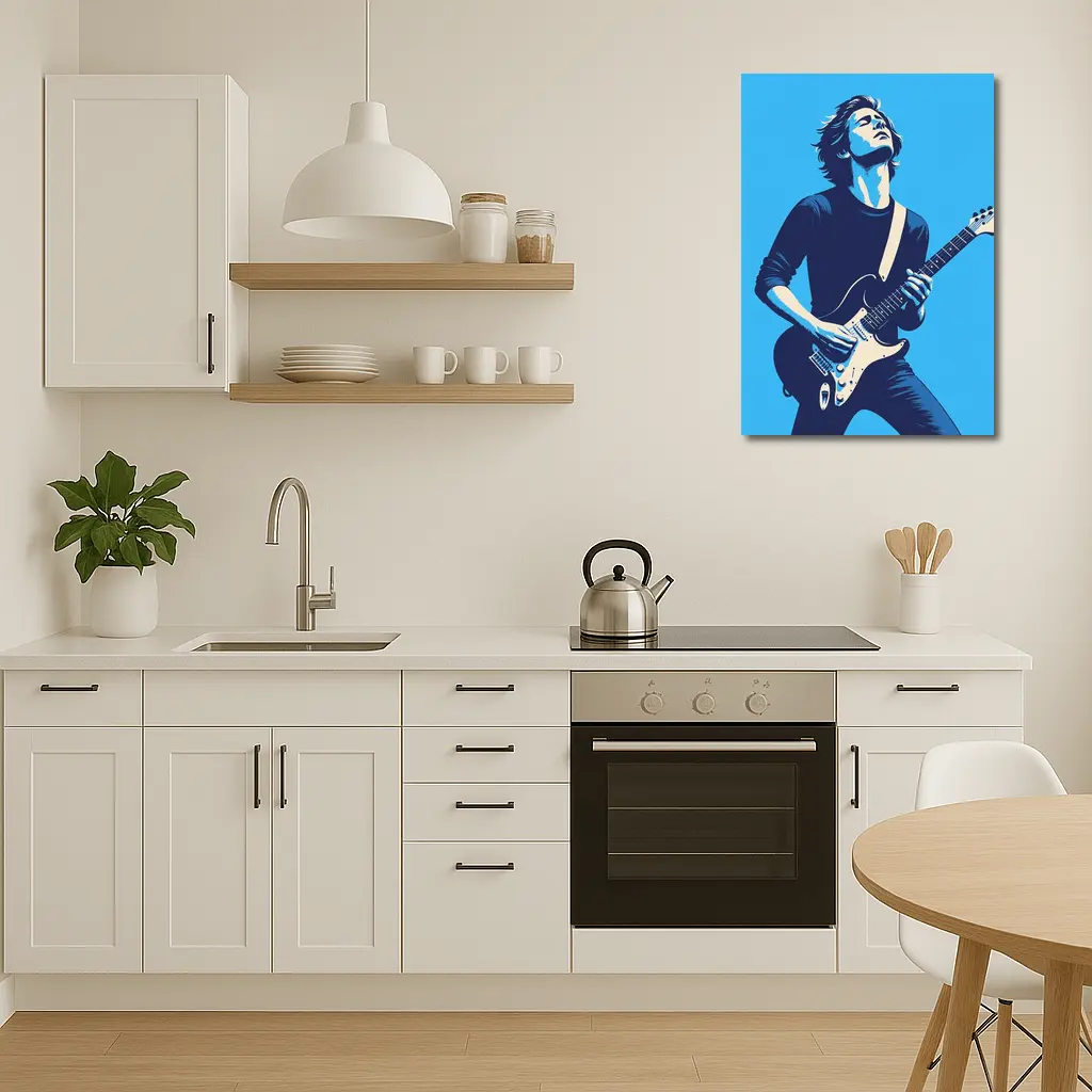 Guitarist Playing Electric Guitar Blue Pop Art – Wall Art