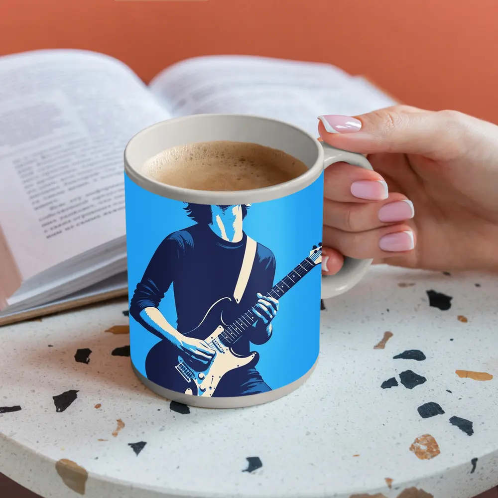 Guitarist Playing Electric Guitar Blue Pop Art – Mugs