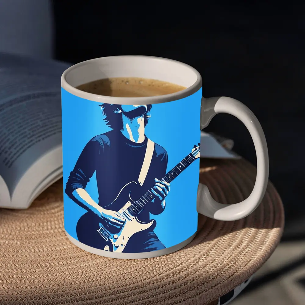 Guitarist Playing Electric Guitar Blue Pop Art – Mugs