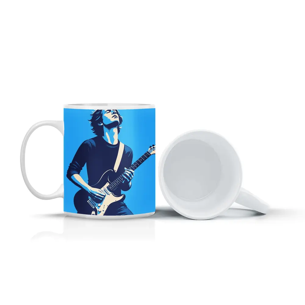 Guitarist Playing Electric Guitar Blue Pop Art – Mugs