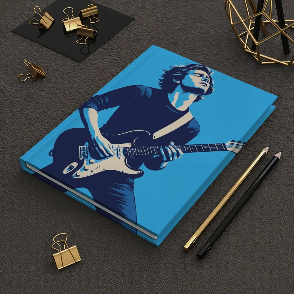 Guitarist Playing Electric Guitar Blue Pop Art – Notebooks