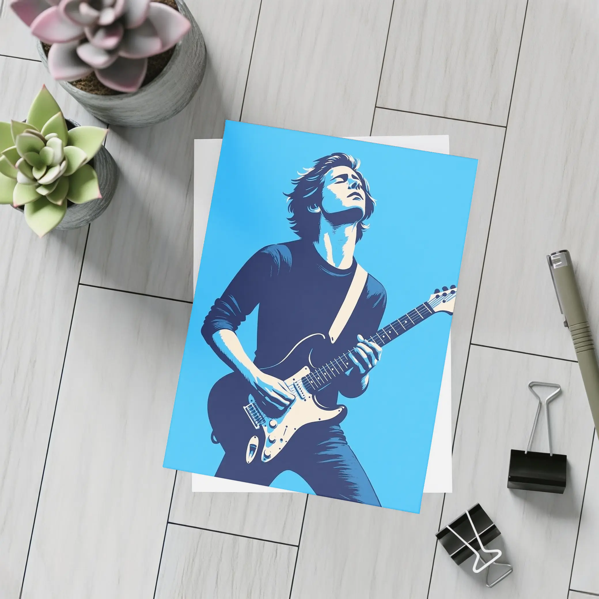 Guitarist Playing Electric Guitar Blue Pop Art – Postcards
