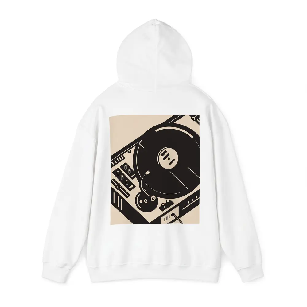 Retro DJ Turntable Illustration Beige Background – Hoodies