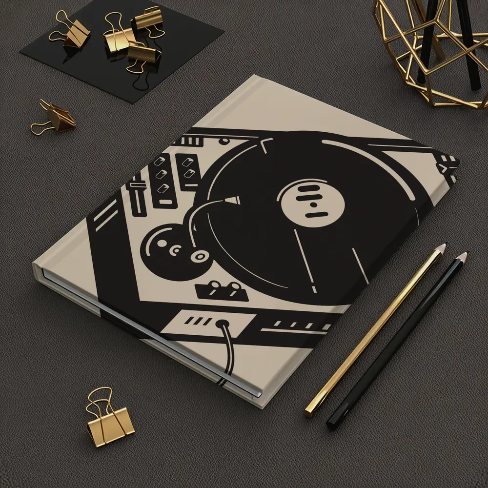 Retro DJ Turntable Illustration Beige Background – Notebooks
