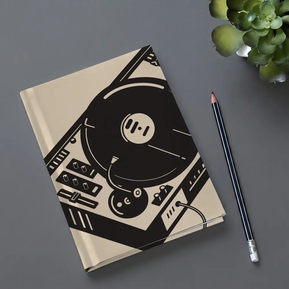 Retro DJ Turntable Illustration Beige Background – Notebooks