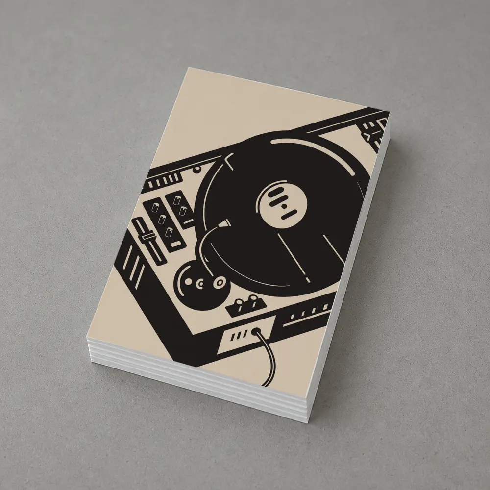 Retro DJ Turntable Illustration Beige Background – Postcards