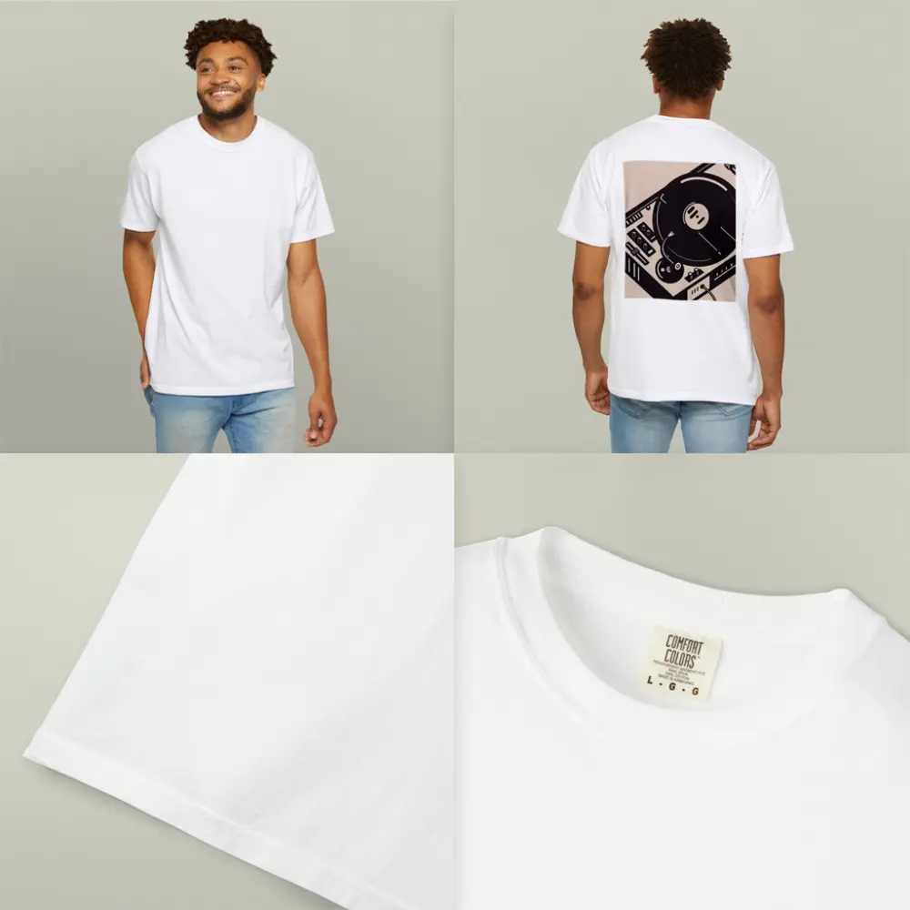 Retro DJ Turntable Illustration Beige Background – T-Shirts