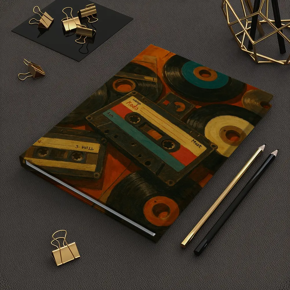 Retro Cassette Tapes Vinyl Records Oil Painting – Notebooks