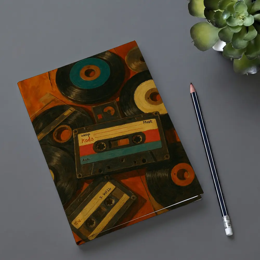Retro Cassette Tapes Vinyl Records Oil Painting – Notebooks