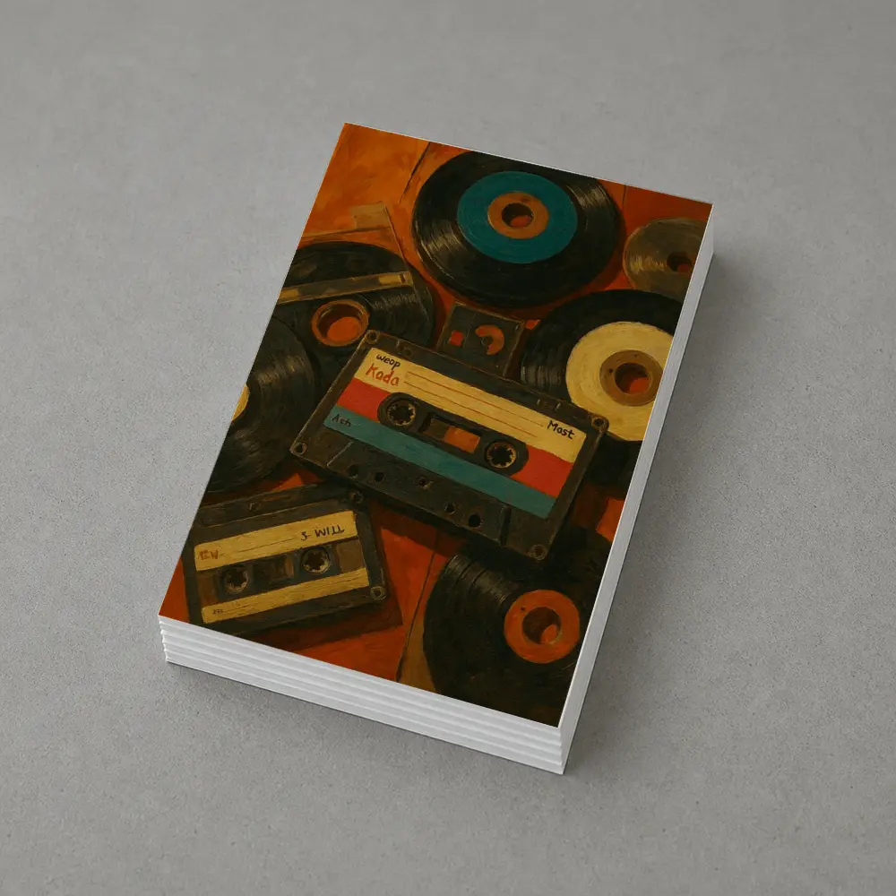 Retro Cassette Tapes Vinyl Records Oil Painting – Postcards