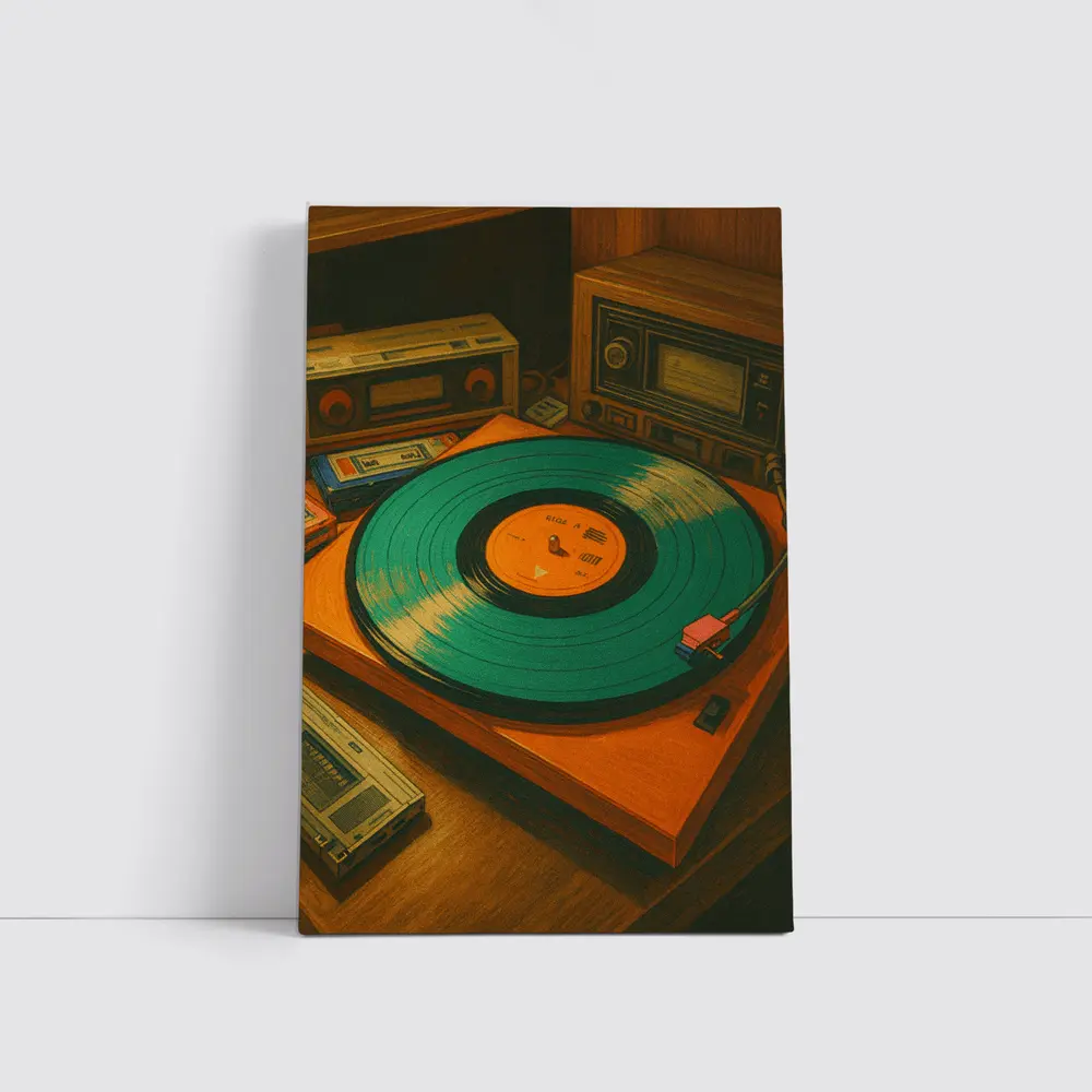 Retro Turntable Vinyl Record Warm Studio – Wall Art