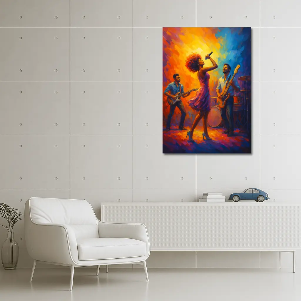 Live Band Performance Oil Painting Bold Colors – Wall Art