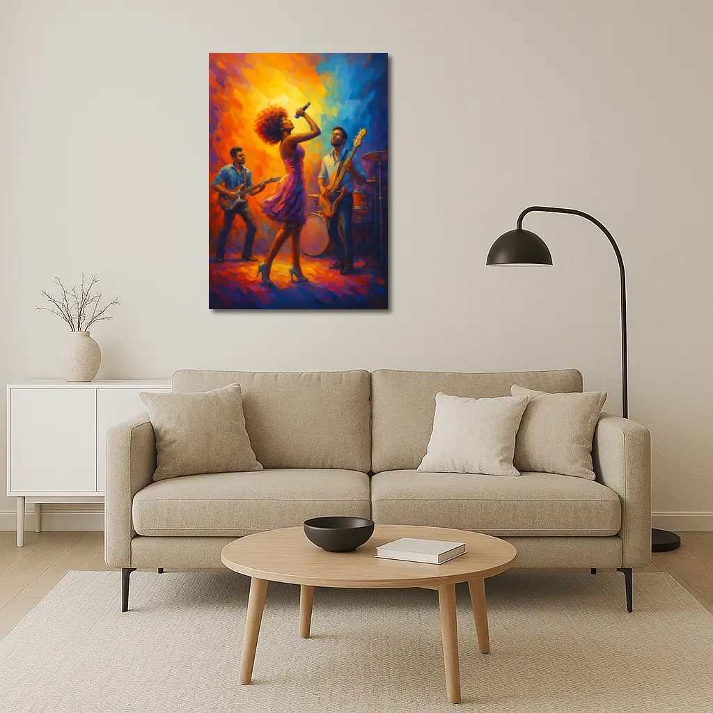 Live Band Performance Oil Painting Bold Colors – Wall Art