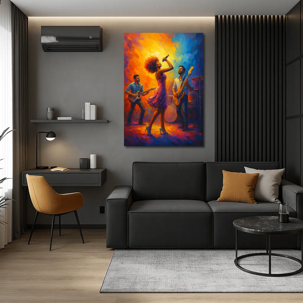 Live Band Performance Oil Painting Bold Colors – Wall Art