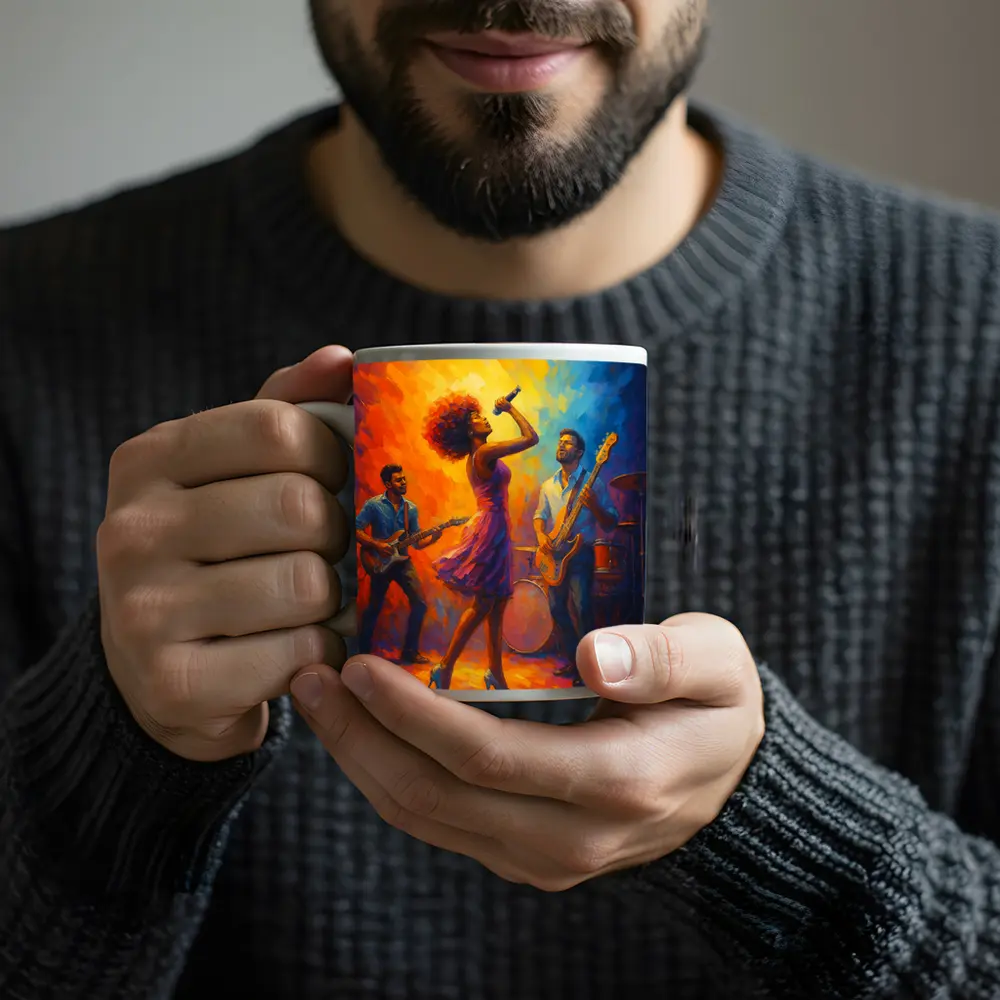 Live Band Performance Oil Painting Bold Colors – Mugs